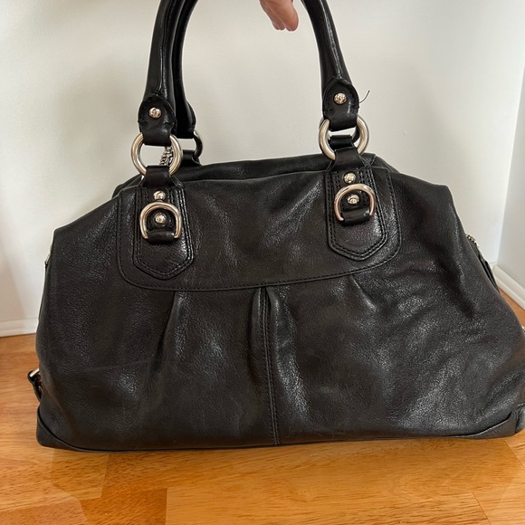 Vintage RARE Coach Large Madison Pearlized BLK Leather Sabrina Satchel Purse - Picture 4 of 9